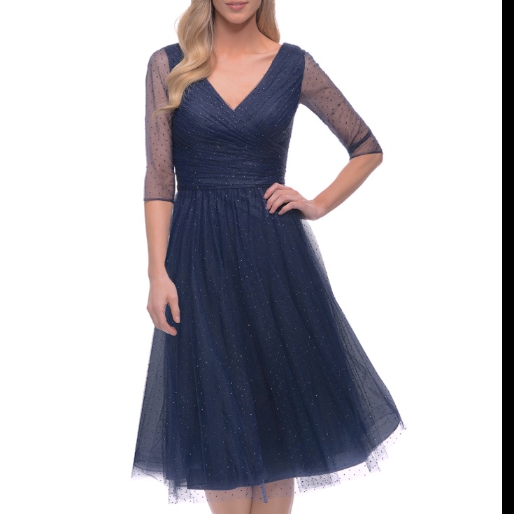 Nwot La Femme Tulle Fit And Flare Midi Cocktail Dress